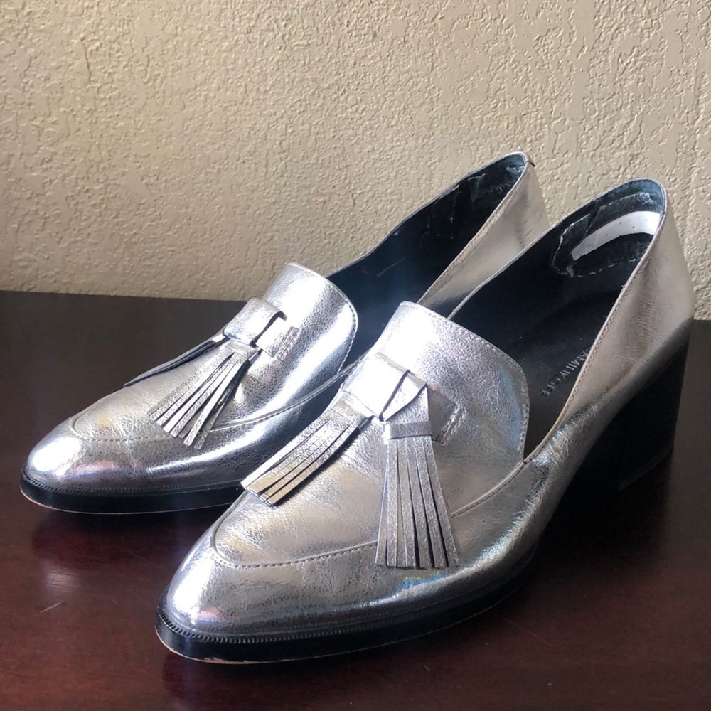 Rebecca Minkoff Edie Block heel loafer SILVER